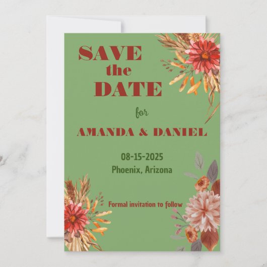 Einladung von rustikalen Blumen Save the Date (Vorderseite)
