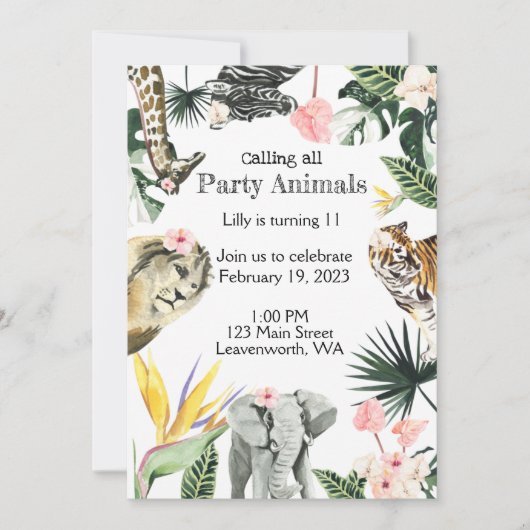 Einladung von Safari Animal Birthday Party (Vorderseite)