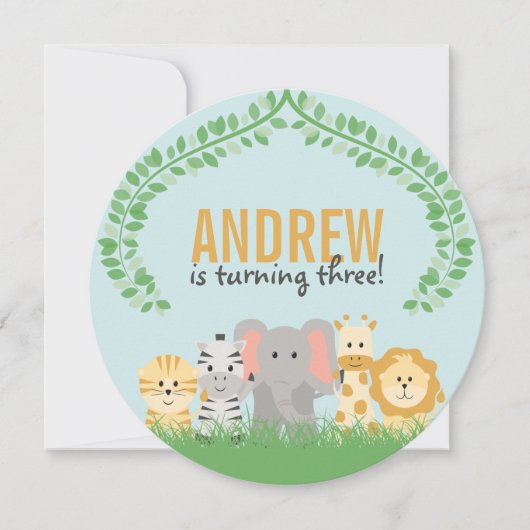 Einladung von Safari Animals zum Geburtstag (Vorderseite)