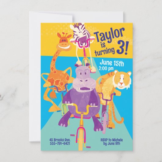 Einladung von Safari-Tieren zum Geburtstag (Vorderseite)