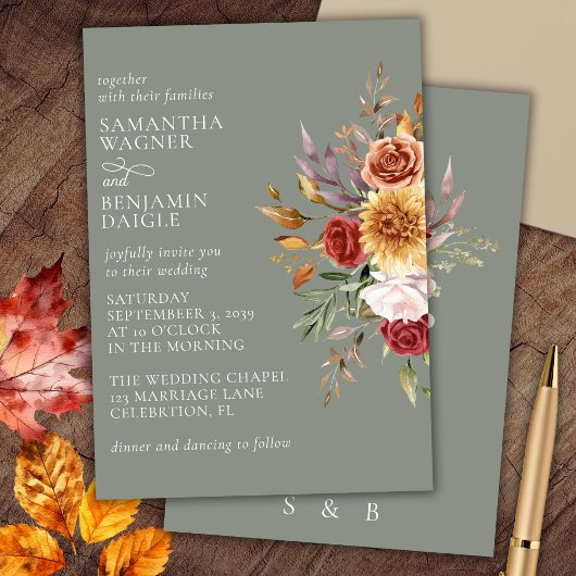 Einladung von Sage Green Fall Floral Wedding