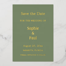 Einladung von "Sage Green Save the Date Foil"