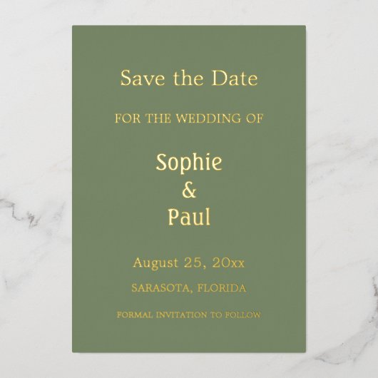 Einladung von "Sage Green Save the Date Foil" (Vorderseite)