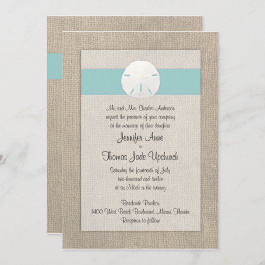 Einladung von Sand Dollar Beach Hochzeit - Türkis (Vorne/Hinten)