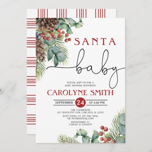 Einladung von Santa Baby Winter Baby Dusche (Vorne/Hinten)