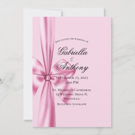 Einladung von Satin Ribbon Pink zur Hochzeit (Vorderseite)