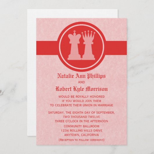 Einladung von Schach King und Queen Weditation, Re (Vorne/Hinten)