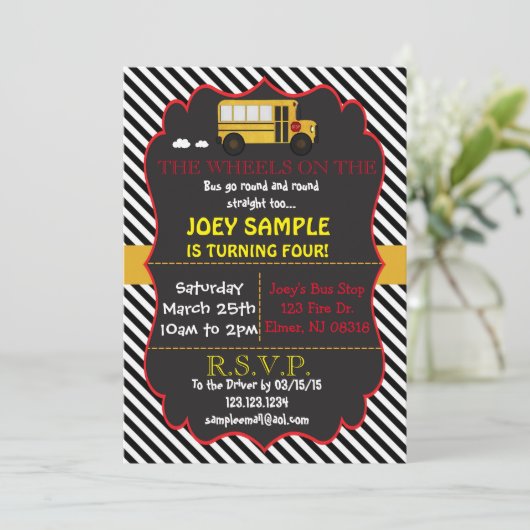 Einladung von Schulbus zum Geburtstag (Stehend Vorderseite)