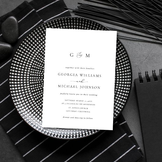 Einladung von Script Ampersand Monogram White Wedd