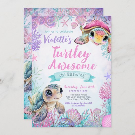 Einladung von Sea Turtle zum Geburtstag (Vorne/Hinten)