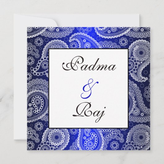 Einladung von Shimmer Blue und White Paisley (Vorderseite)