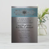 Einladung von Silber und Aqua Blue Metallic Hochze (Stehend Vorderseite)