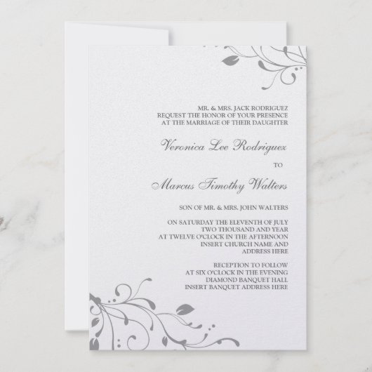 Einladung von Silver Floral Decal (Vorderseite)