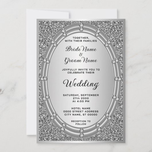 Einladung von Silver Glitzer Frame Hochzeit (Vorderseite)
