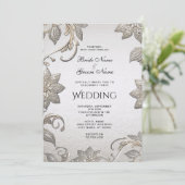 Einladung von Silver Gold Floral Wedding (Stehend Vorderseite)
