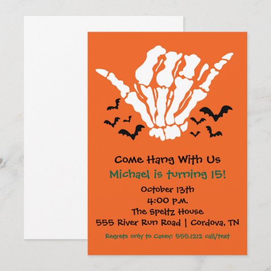 Einladung von Skeleton zum Geburtstag (Vorne/Hinten)