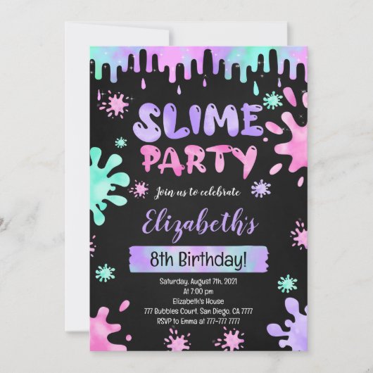 Einladung von Slime Birthday (Vorderseite)