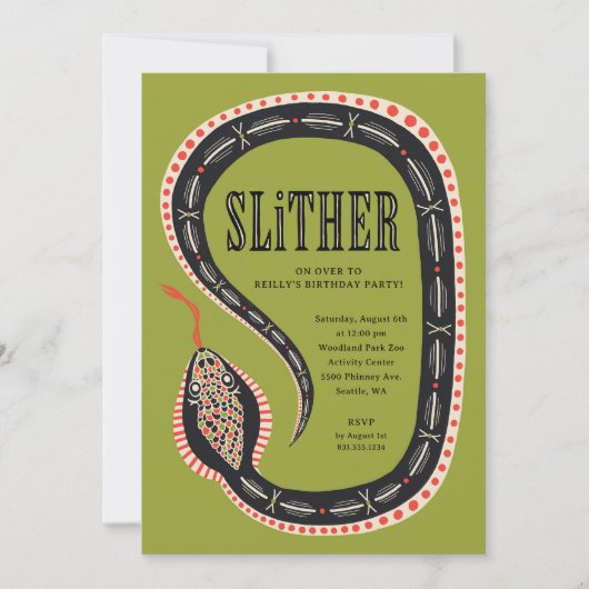 Einladung von Slither Snake Kid zum Geburtstag (Vorderseite)