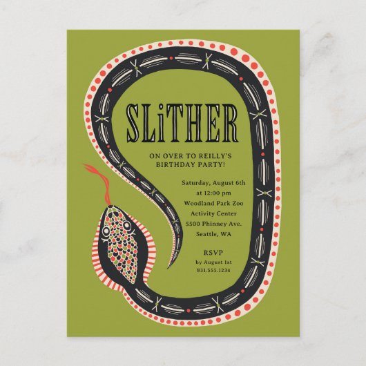 Einladung von Slither Snake Kid zum Geburtstag Postkarte (Vorderseite)