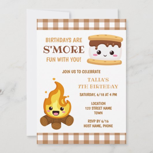 Einladung von Smores zum Geburtstag (Vorderseite)