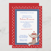 Einladung von Sock Monkey 12x18 Baby Shower (rot/D (Vorne/Hinten)