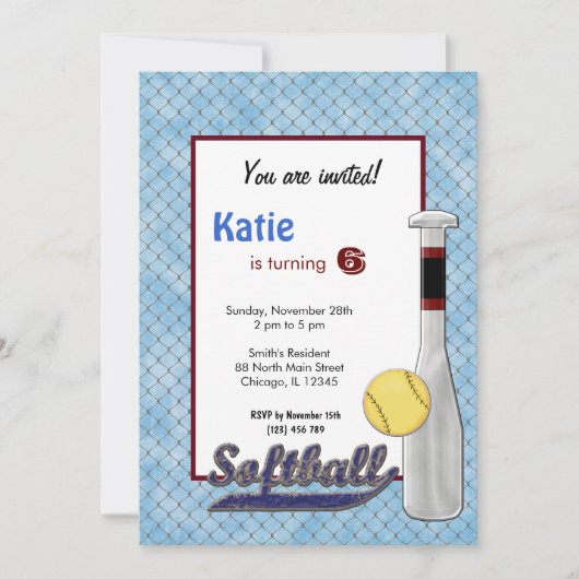 Einladung von Softball Birthday (Vorderseite)