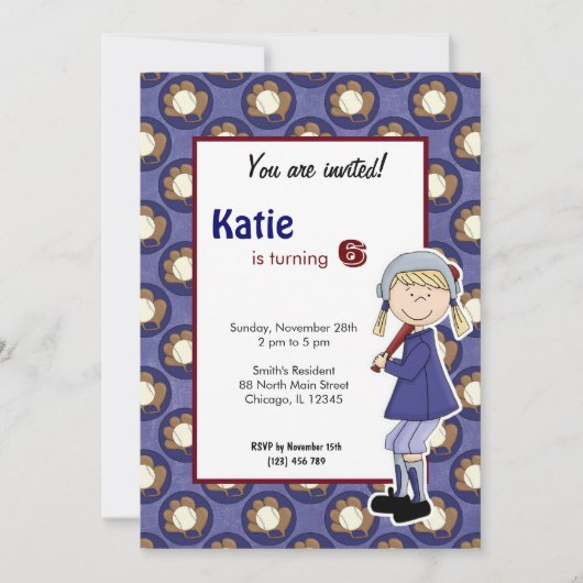 Einladung von Softball Birthday (Vorderseite)