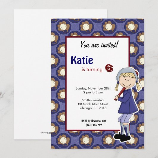 Einladung von Softball Birthday (Vorne/Hinten)