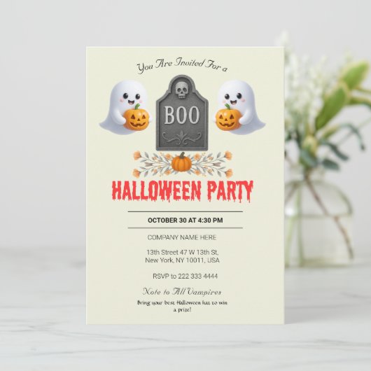 Einladung von Spooky Office-Halloween-Party (Stehend Vorderseite)