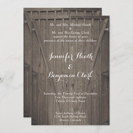 Einladung von Stalltüren zur Hochzeit (Vorne/Hinten)