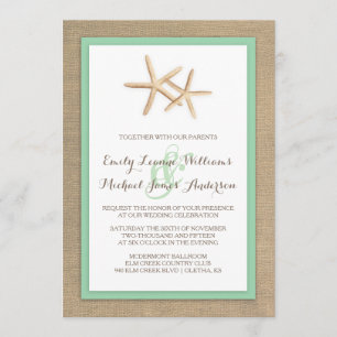 Einladung von Starfish Burlap Beach Tropical Weddi