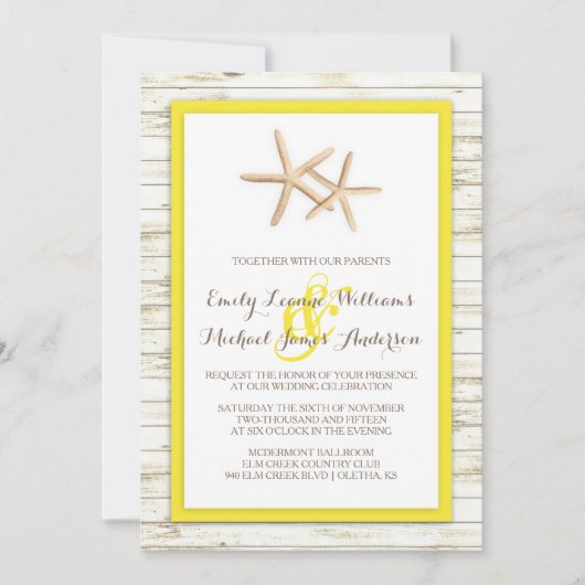 Einladung von Starfish Whitewash Wood Beach Hochze (Vorderseite)
