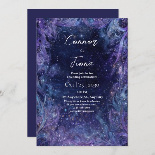 Einladung von Starlit Galaxy Hochzeit (Vorne/Hinten)