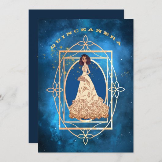 Einladung von Starry Midnight Blue Quinceañera (Vorne/Hinten)