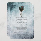 Einladung von Steampunk Aquamarin Heart Wedding (Vorne/Hinten)