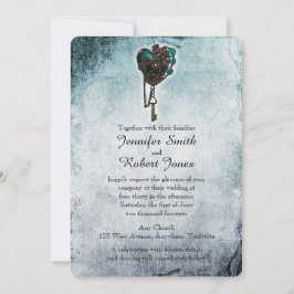 Einladung von Steampunk Aquamarin Heart Wedding