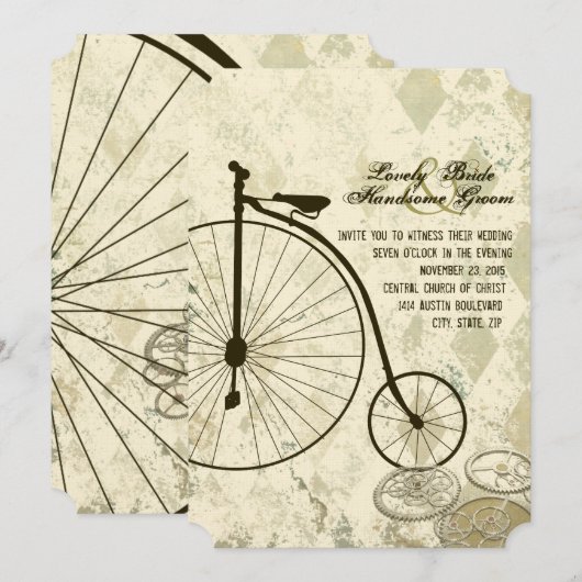 Einladung von Steampunk Viktorianisch Bicycle Wedd (Vorne/Hinten)