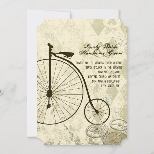 Einladung von Steampunk Viktorianisch Bicycle Wedd (Vorderseite)