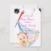 Einladung von Storch- und Babydusche mit QR-Code (Vorderseite)