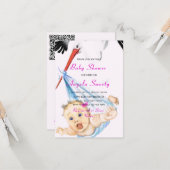 Einladung von Storch- und Babydusche mit QR-Code (Vorderseite/Rückseite Beispiel)