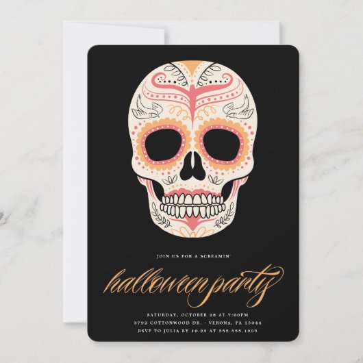 Einladung von Sugar Skull-Halloween-Partys (Vorderseite)