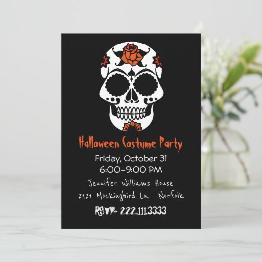 Einladung von Sugar Skull-Halloween-Partys (Stehend Vorderseite)