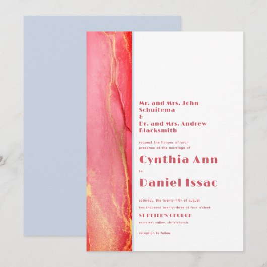 Einladung von Summery Pink Blue Wedding (Vorne/Hinten)