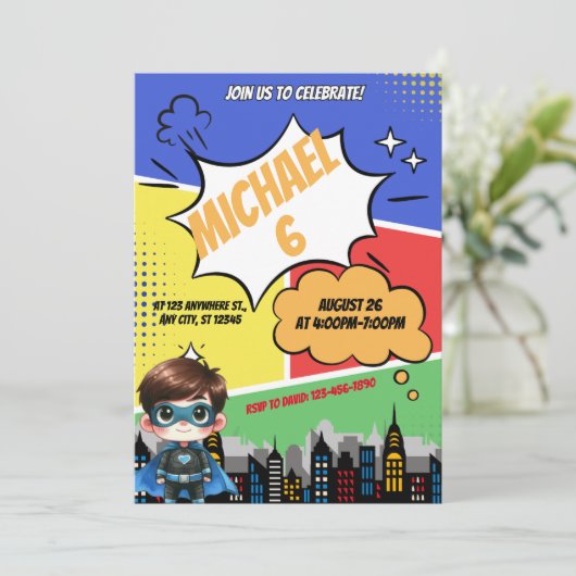 Einladung von Superheldin Birthday (Stehend Vorderseite)