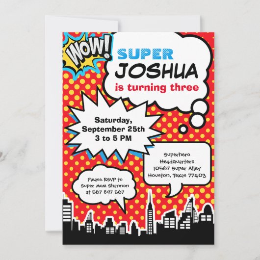 Einladung von Superheldin Birthday (Vorderseite)