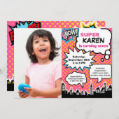 Einladung von Superheldin Birthday (Vorne/Hinten)