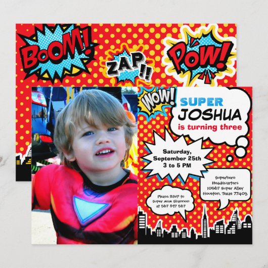 Einladung von Superheldin Birthday (Vorne/Hinten)