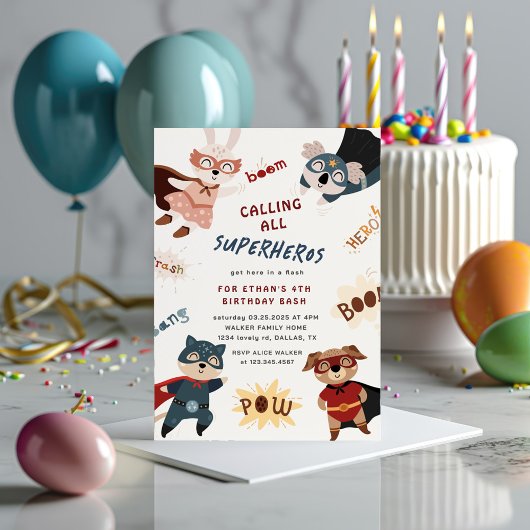 Einladung von Superhero Animals Niedlicher Kinderg