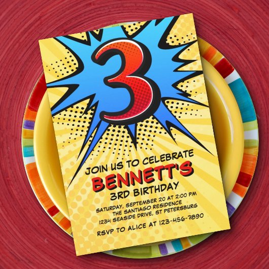 Einladung von Superhero zum 3. Geburtstag