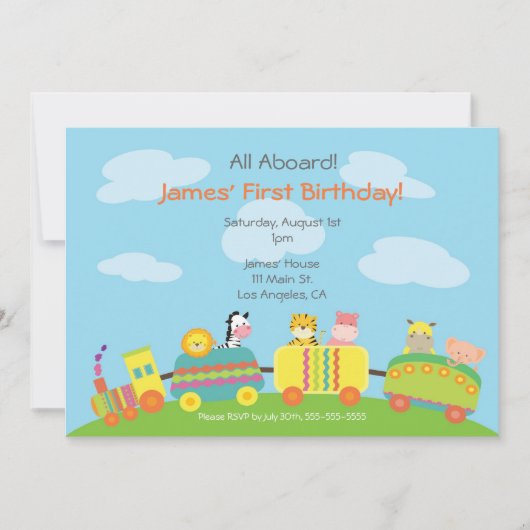 Einladung von Süße Tier Train Geburtstagsparty (Vorderseite)